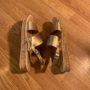 Brash Rose gold sandals w/ ankle strap buckle fun